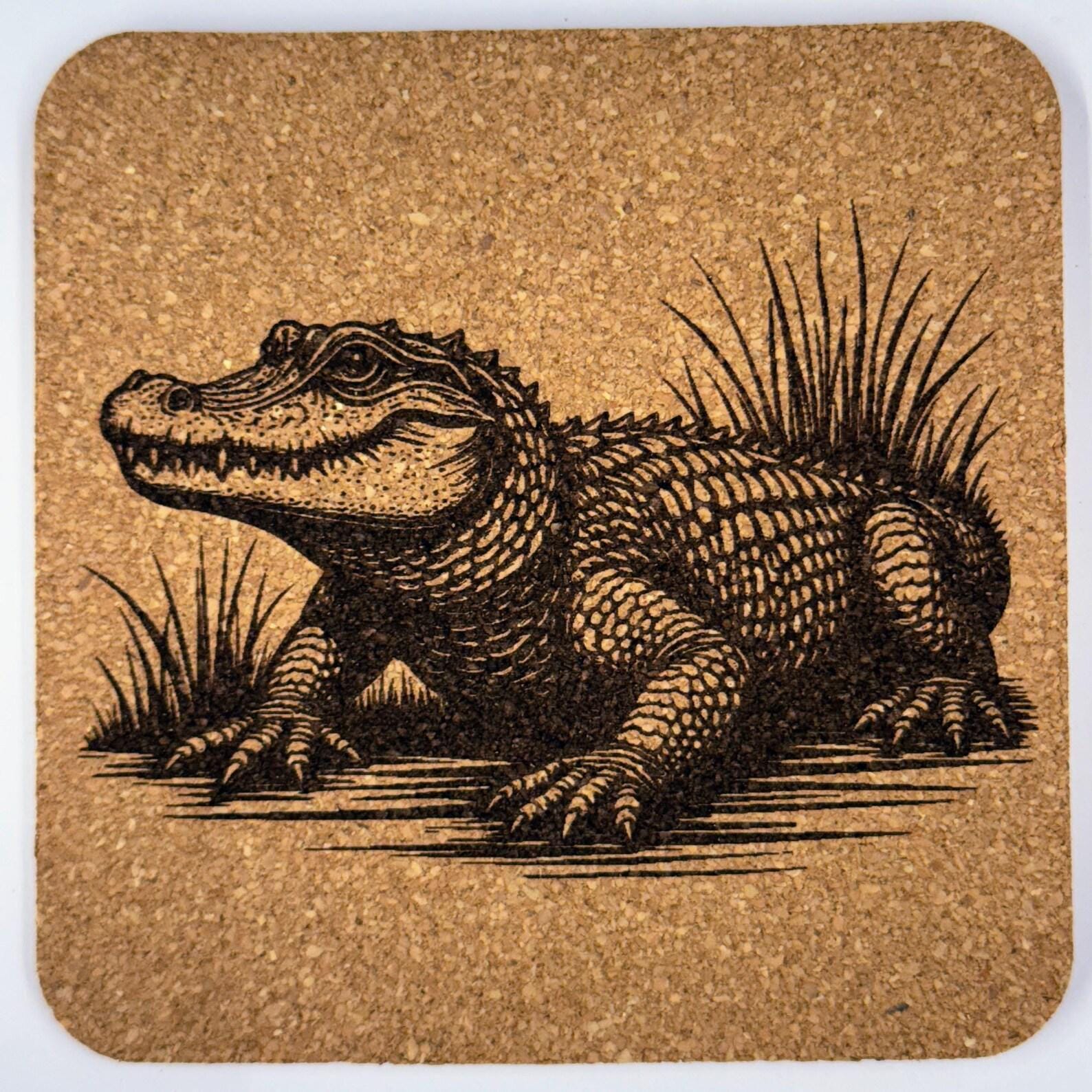 Resting Alligator in Wetlands – Classic Wildlife Cork Coaster