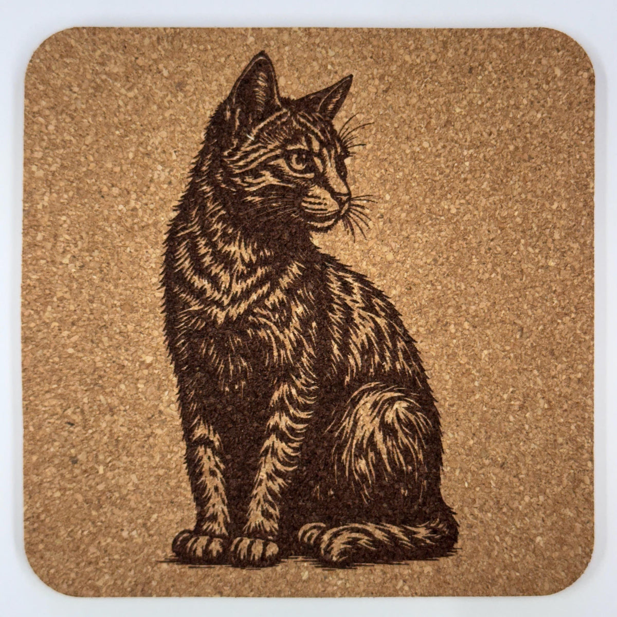 Watchful Tabby Cat – Rustic Cat Cork Coaster