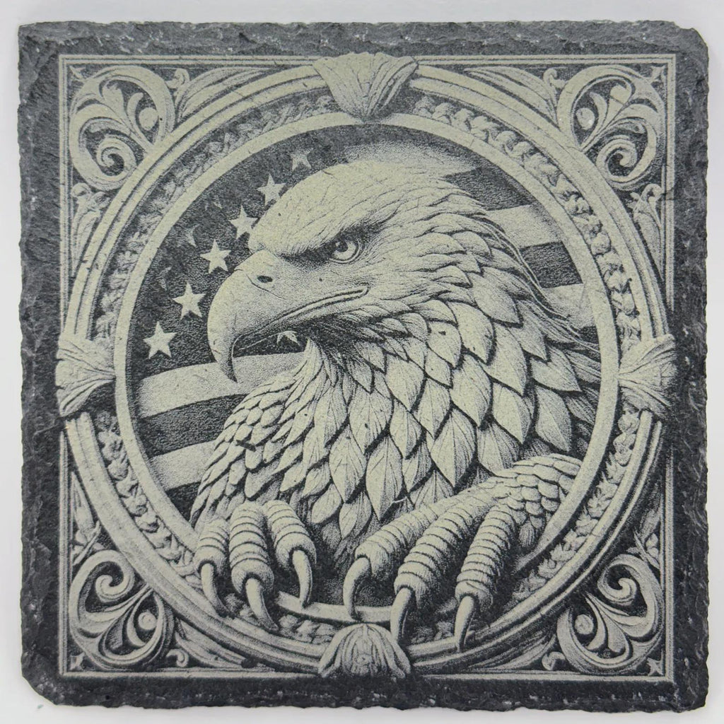 American Eagle with Flag Background – Engraved Slate Coaster