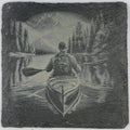Moonlit Kayak Lake Slate Coaster – Mountain Paddling Scene