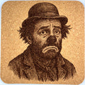 Hopeful Hobo Clown Portrait – Laser Engraved Cork Coaster