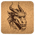 Fierce Horned Dragon Square Cork Coaster – Dark Fantasy Style