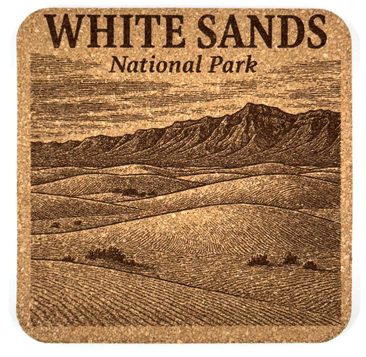 White Sands National Park Cork Coaster – New Mexico Desert Dunes Engraved