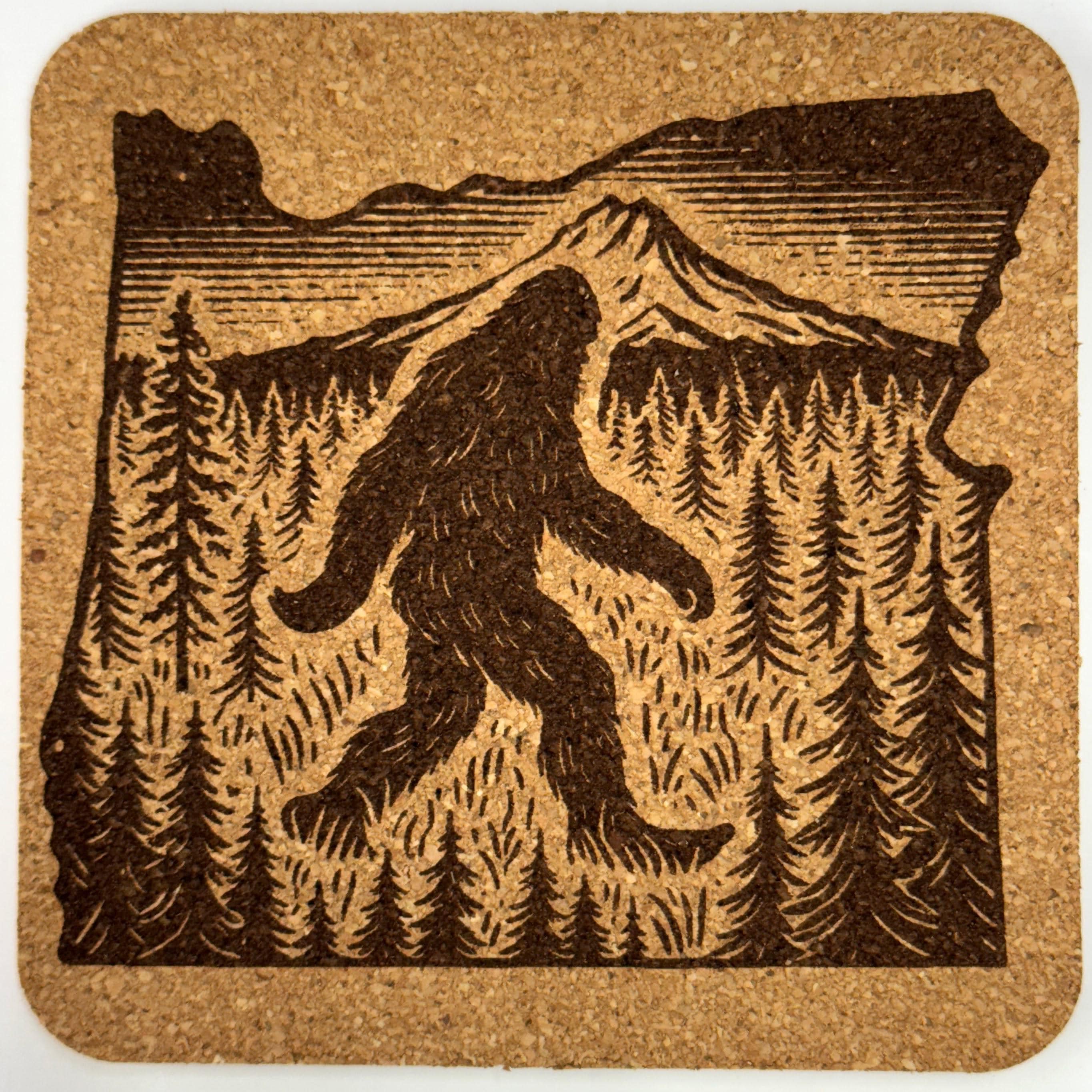 Bigfoot Pacific Northwest Wanderer – Oregon State Cork Coaster