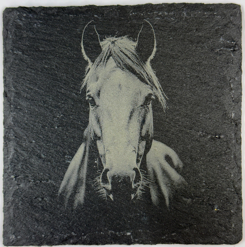 Gentle Horse Portrait – Engraved Slate Coaster