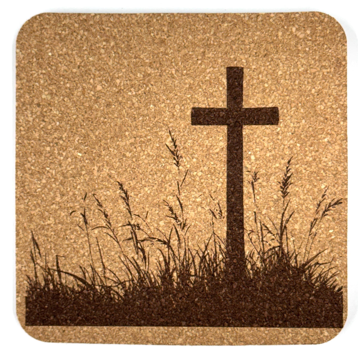 Wild Grass Silhouette Cross Laser Engraved Cork Coaster