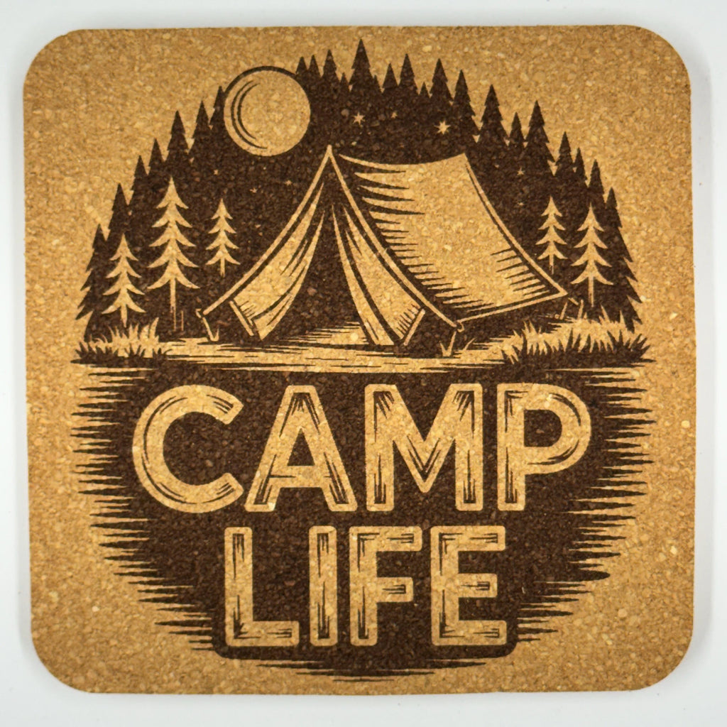 Camp Life Cork Coaster – Rustic Camping & Cabin Decor