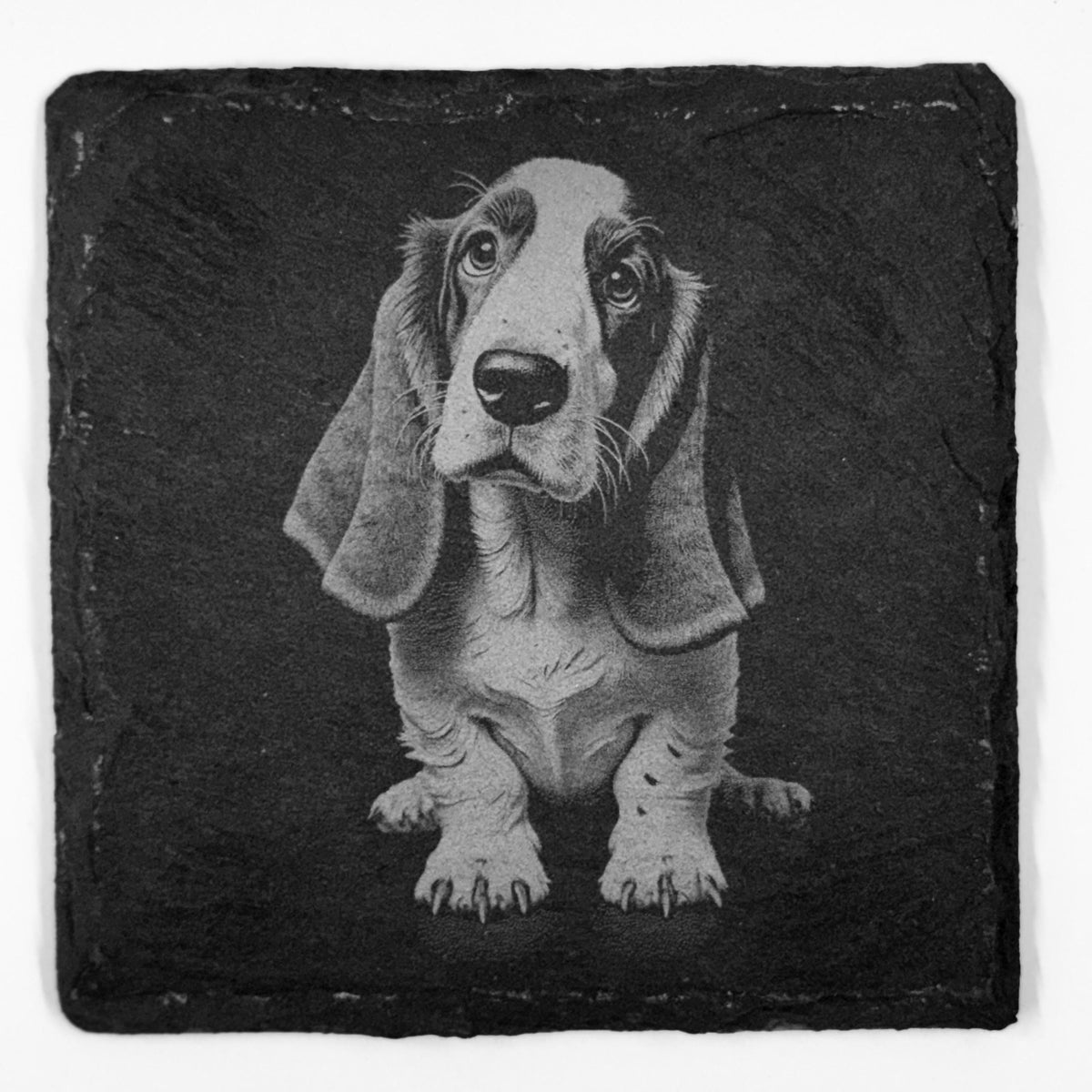Soulful Basset Hound Slate Coaster – Droopy Ears and Gentle Eyes