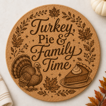 Thanksgiving Cork Trivet, 8 Inch Laser Engraved Hot Pad, Fall Kitchen Decor
