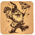 Pizza Loving Party Gnome with Mushrooms – Laser Engraved Cork Coaster