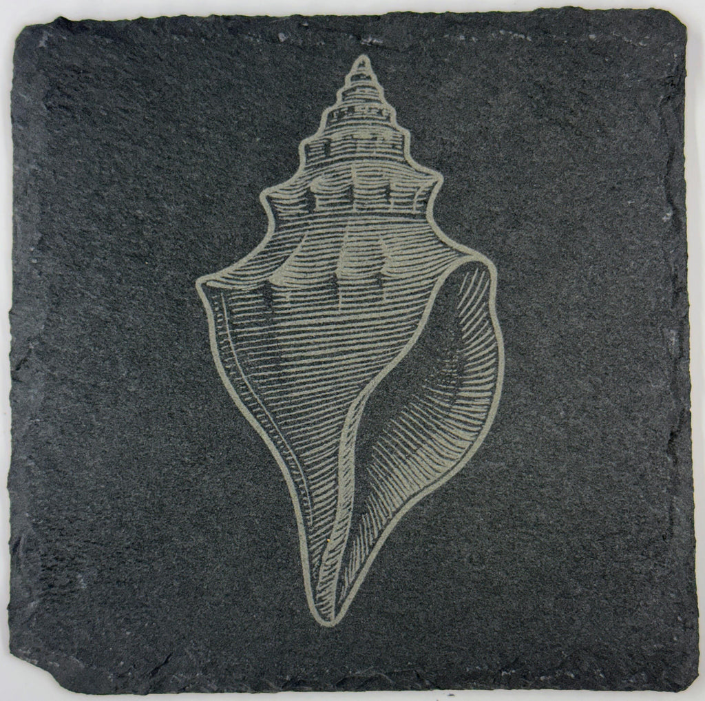 Conch Shell Slate Coaster – Ocean Keepsake Engraved Stone