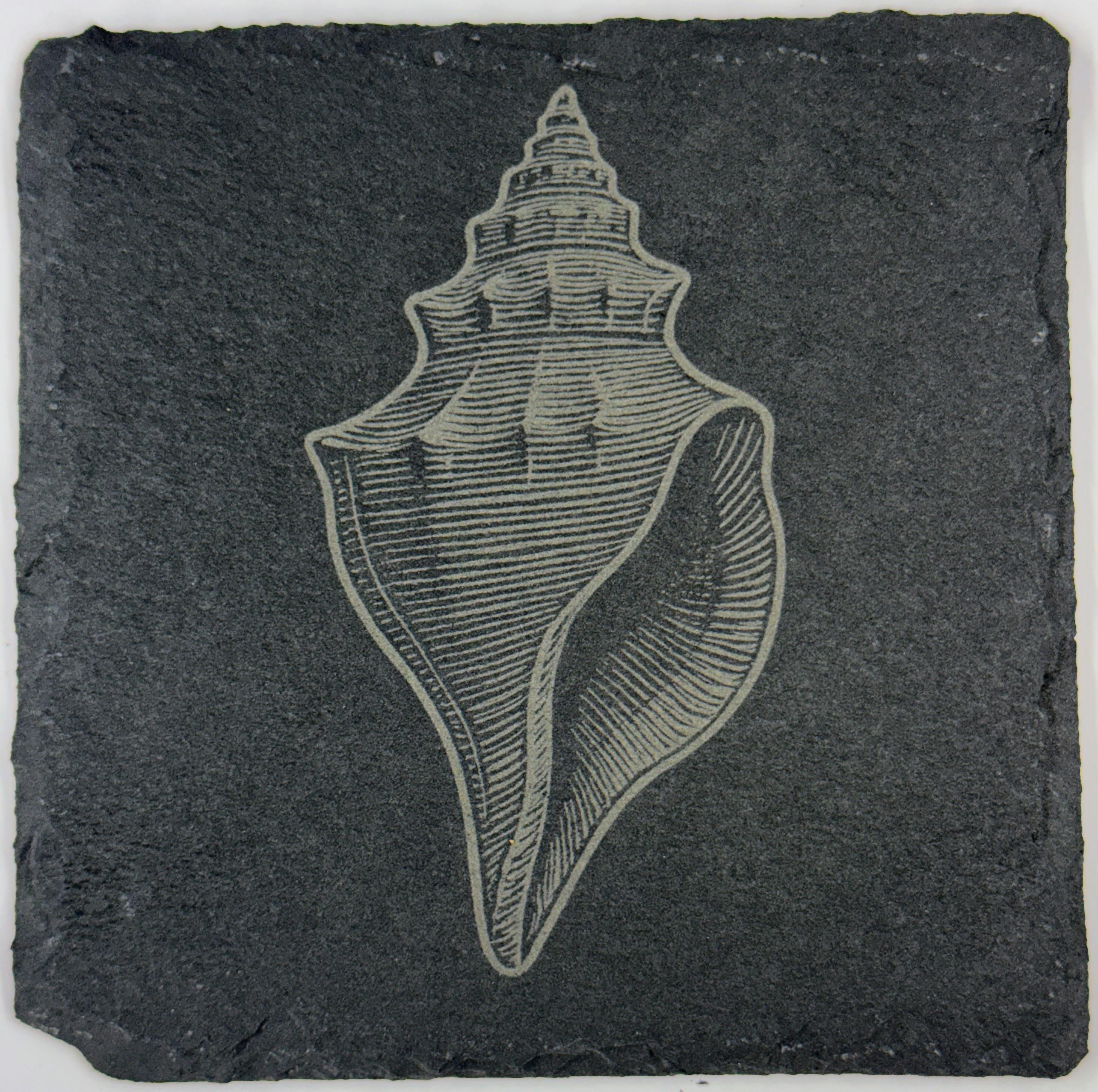 Conch Shell Slate Coaster – Ocean Keepsake Engraved Stone