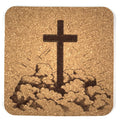 Cross Rising Through Clouds Laser Engraved Cork Coaster