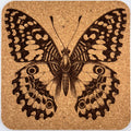 Antique-Style Butterfly Engraving on Natural Cork Coaster