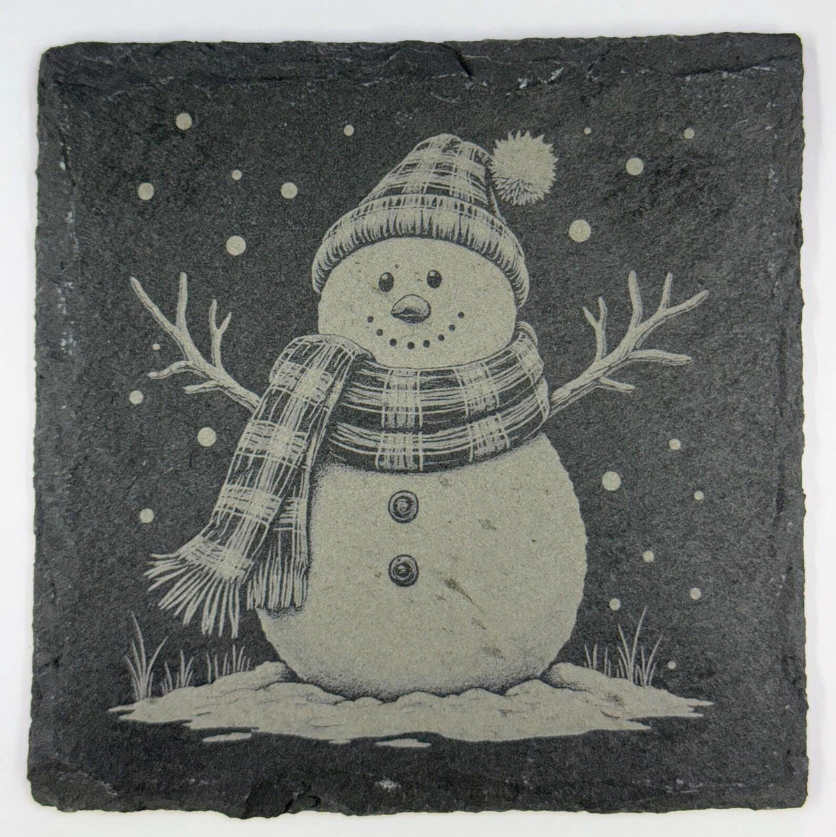 Snowman Winter Scene Slate Coasters – Set of Four