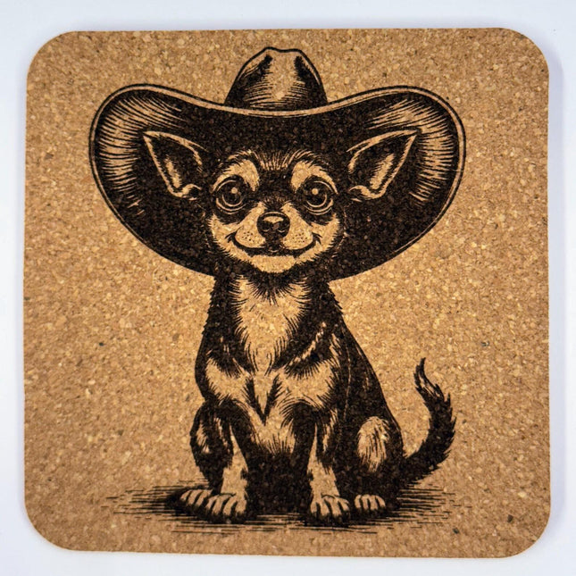 Western Chihuahua Pup – Rustic Cork Coaster