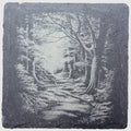 Sunlit Forest Trail Slate Coaster – Woodland Path Landscape