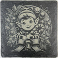 Elf Christmas Wreath Slate Coaster – Whimsical Vintage Holiday Art