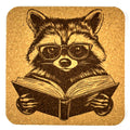 Reading Raccoon Cork Coaster – Book Lover Cute Animal Bar Decor