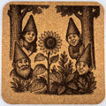 Garden Gnome Sunflower Cork Coaster – Whimsical Nature Gnome Art