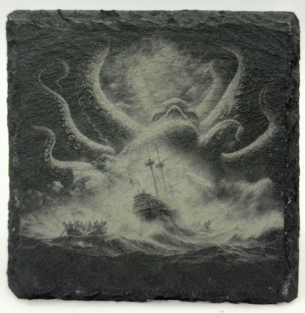 Kraken Rising Slate Coaster – Legendary Sea Monster Art