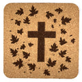 Falling Leaves Cross Laser Engraved Cork Coaster