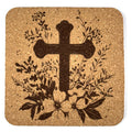Botanical Wildflower Cross Laser Engraved Cork Coaster