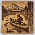 Bigfoot Canoeing Cork Coaster – Sasquatch Paddling Mt Hood Lake Scene
