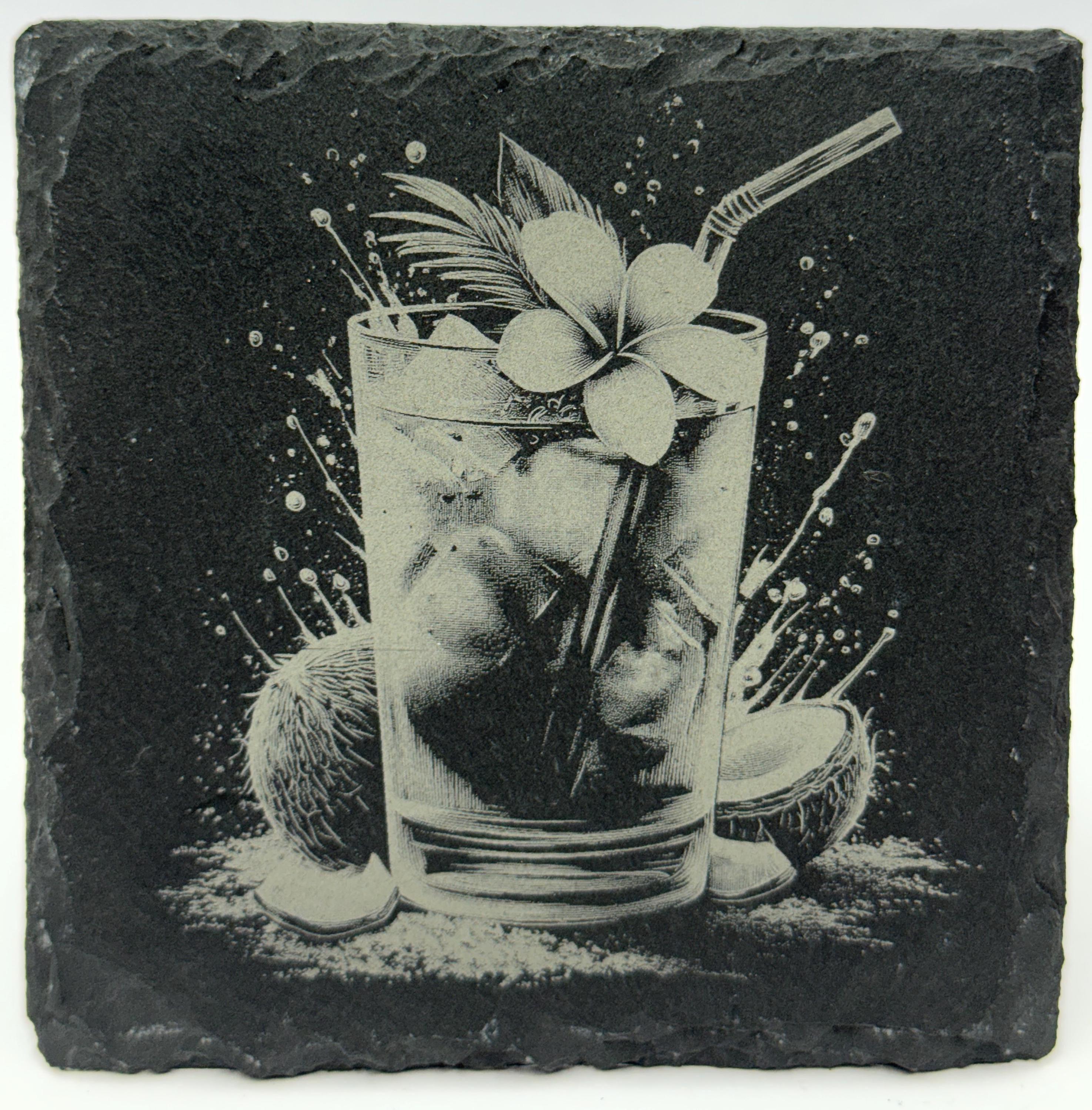 Tropical Cocktail Slate Coaster – Island Drink Artwork