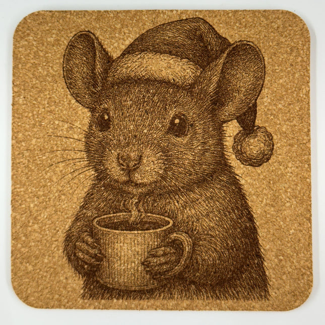 Tiny Mouse with Hot Cocoa – Cute Holiday Cork Coaster