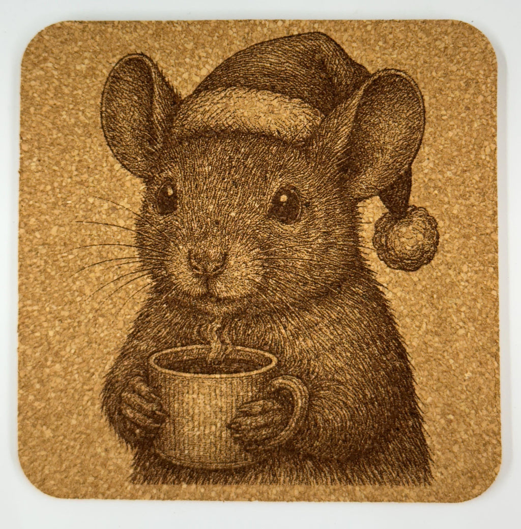 Tiny Mouse with Hot Cocoa – Cute Holiday Cork Coaster