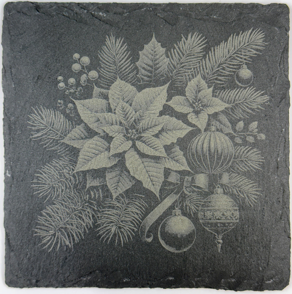 Christmas Poinsettia Slate Coaster – Elegant Holiday Floral Art
