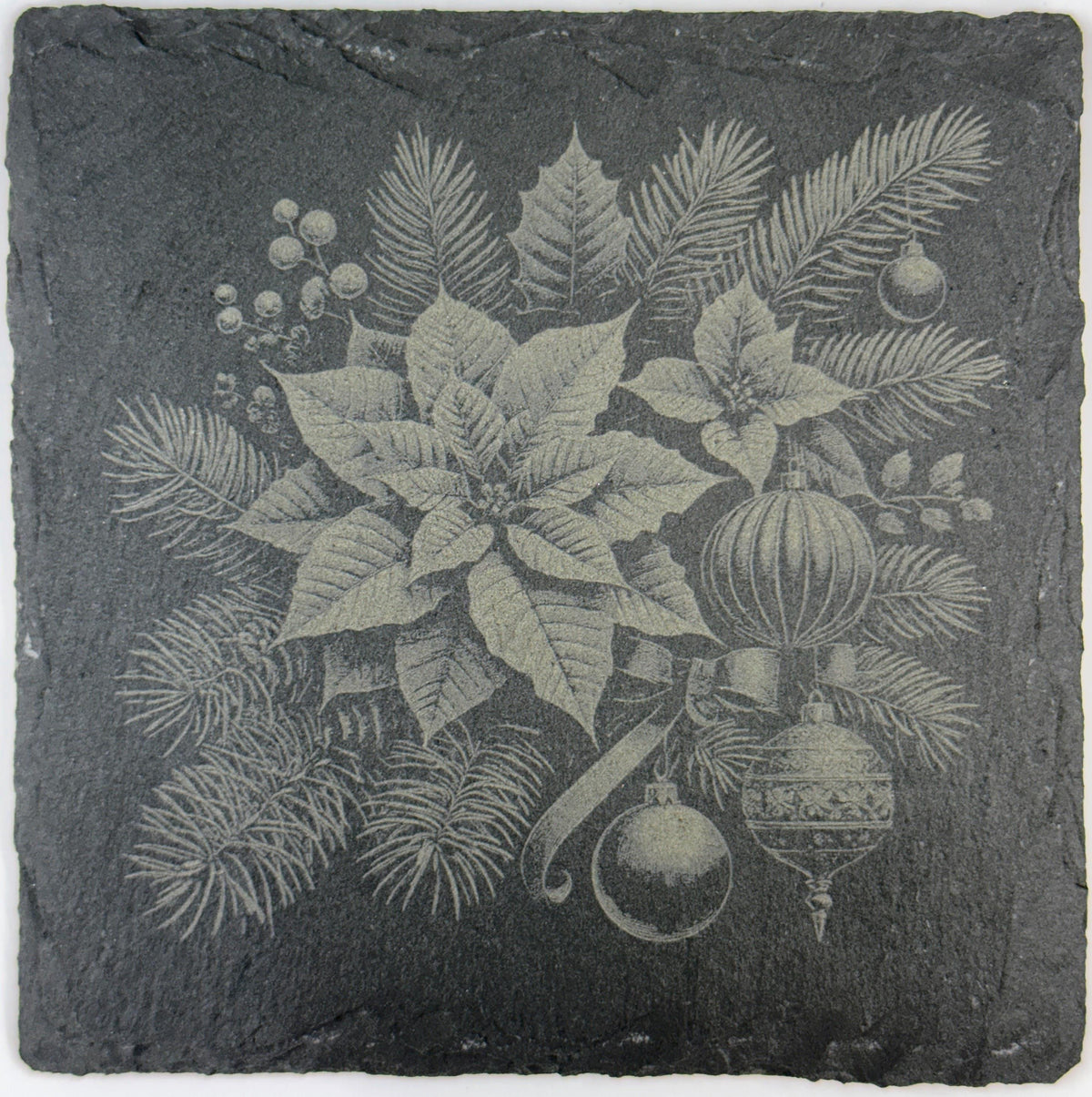Christmas Poinsettia Slate Coaster – Elegant Holiday Floral Art