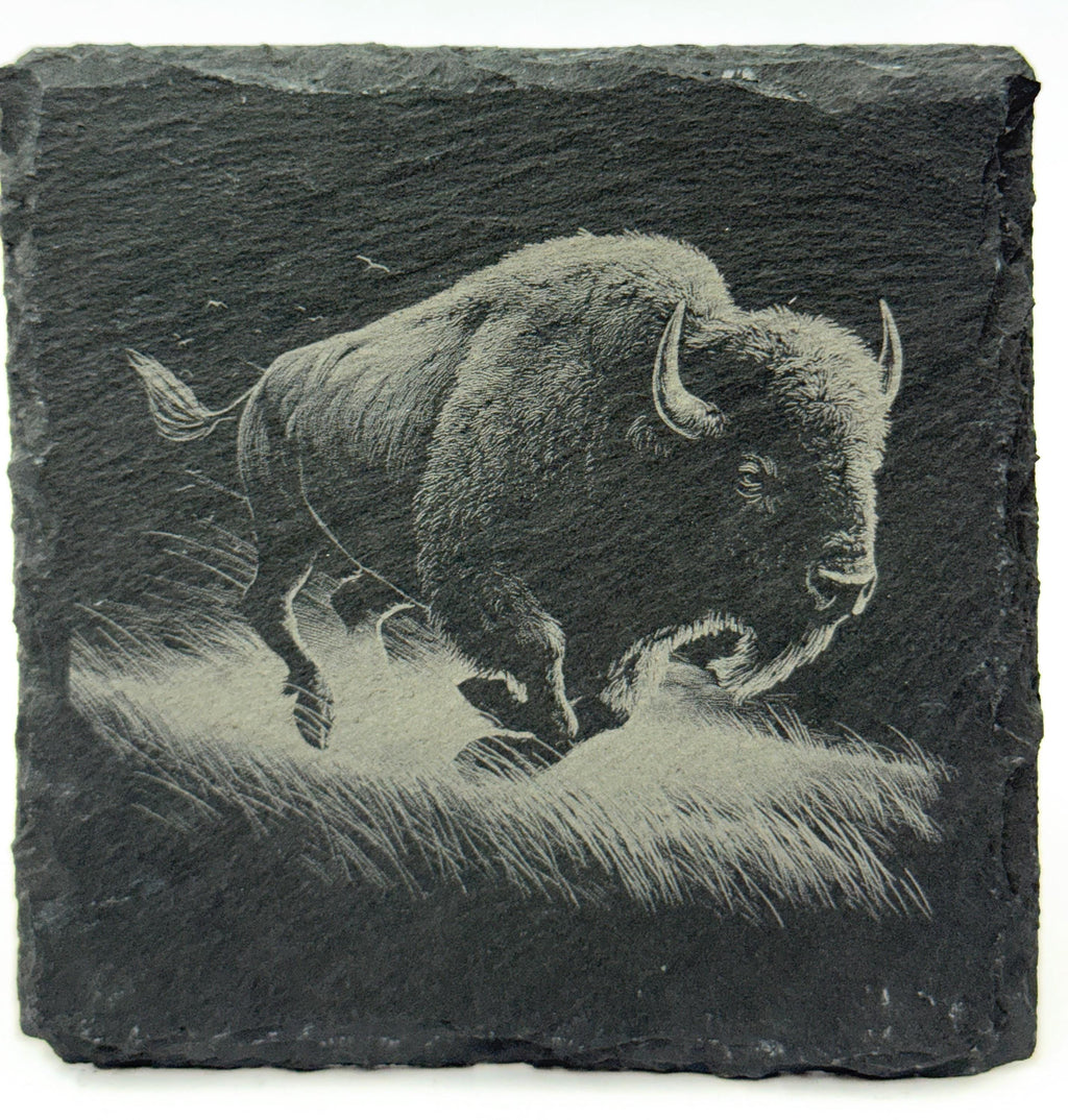 Running American Bison Slate Coaster – Buffalo Wildlife Art
