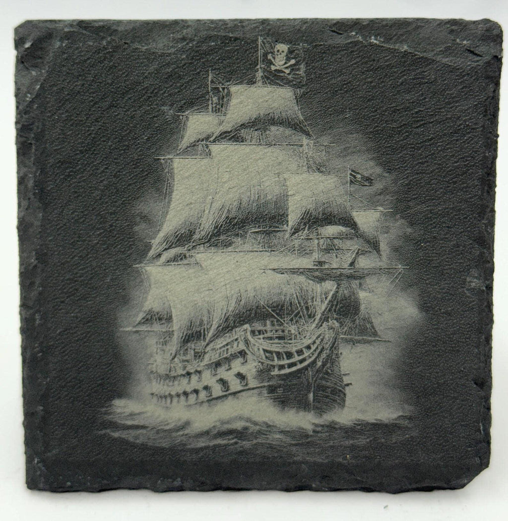 Ghostly Pirate Ship Slate Coaster – Classic Sailing Ship Fantasy Art