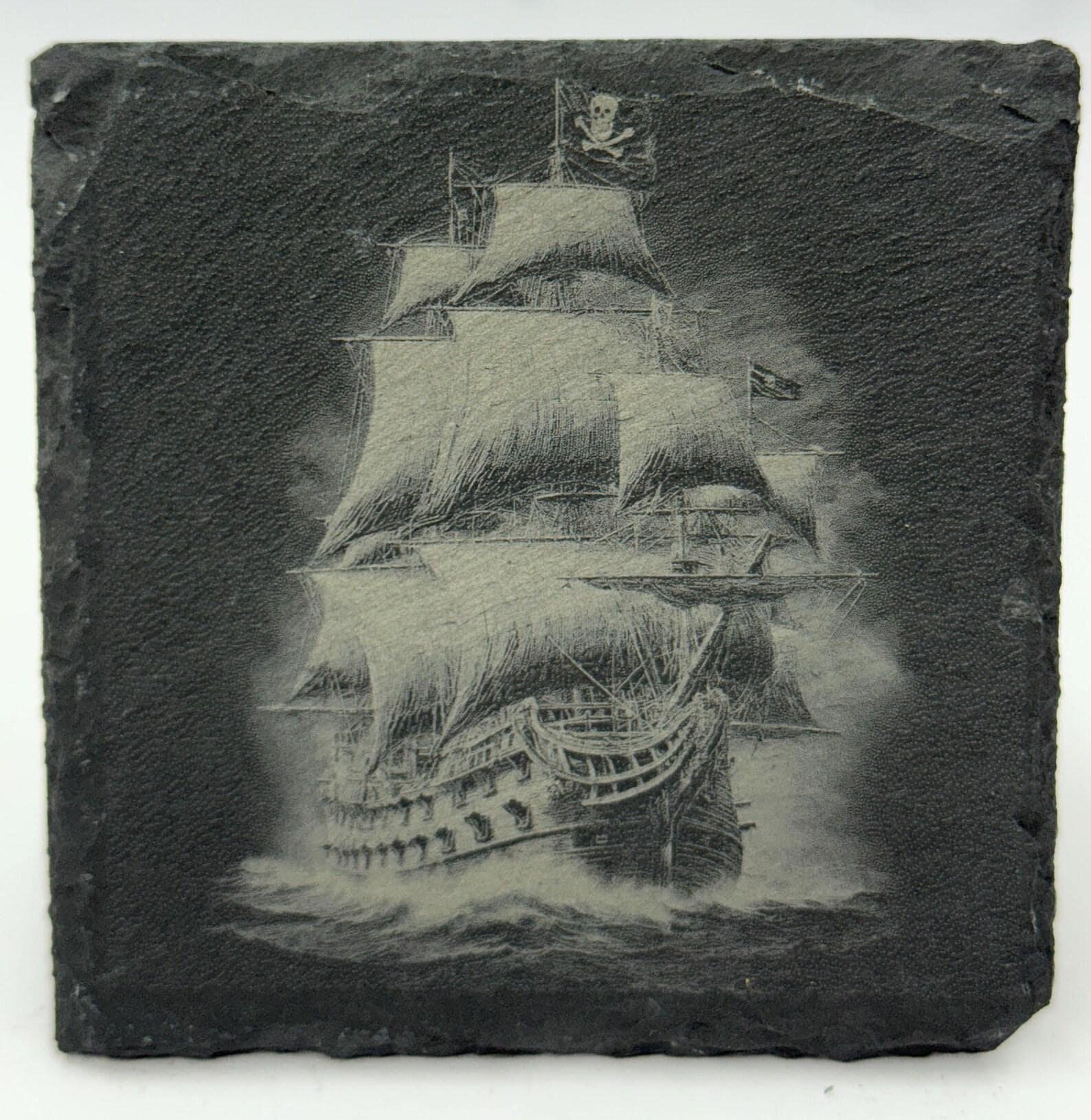 Ghostly Pirate Ship Slate Coaster – Classic Sailing Ship Fantasy Art