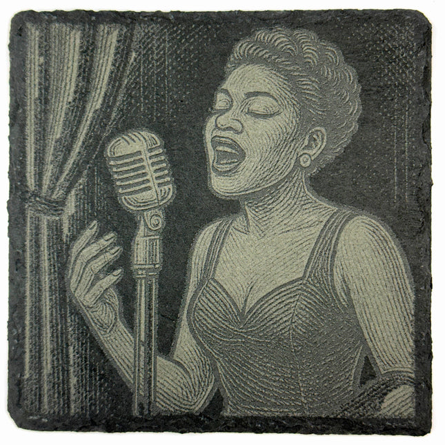 Blues Singer with Microphone – Vintage Jazz Vocalist Slate Coaster