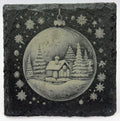 Snowy Cabin Christmas Ornament Slate Coaster – Cozy Winter Woodland Decor