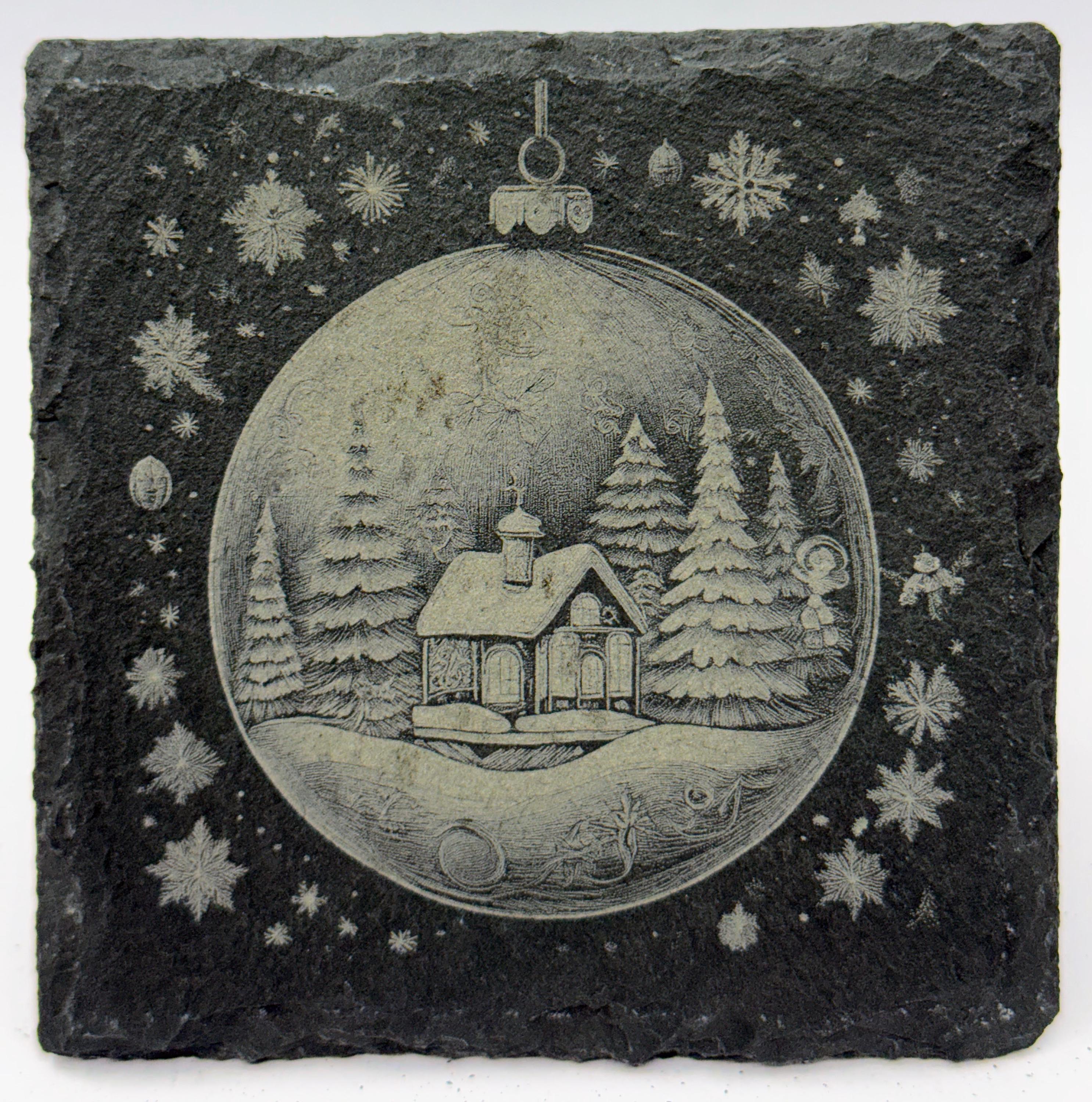 Snowy Cabin Christmas Ornament Slate Coaster – Cozy Winter Woodland Decor
