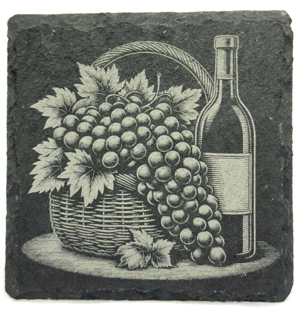 Grapes & Bottle Slate Coaster – Rustic Winery Still Life