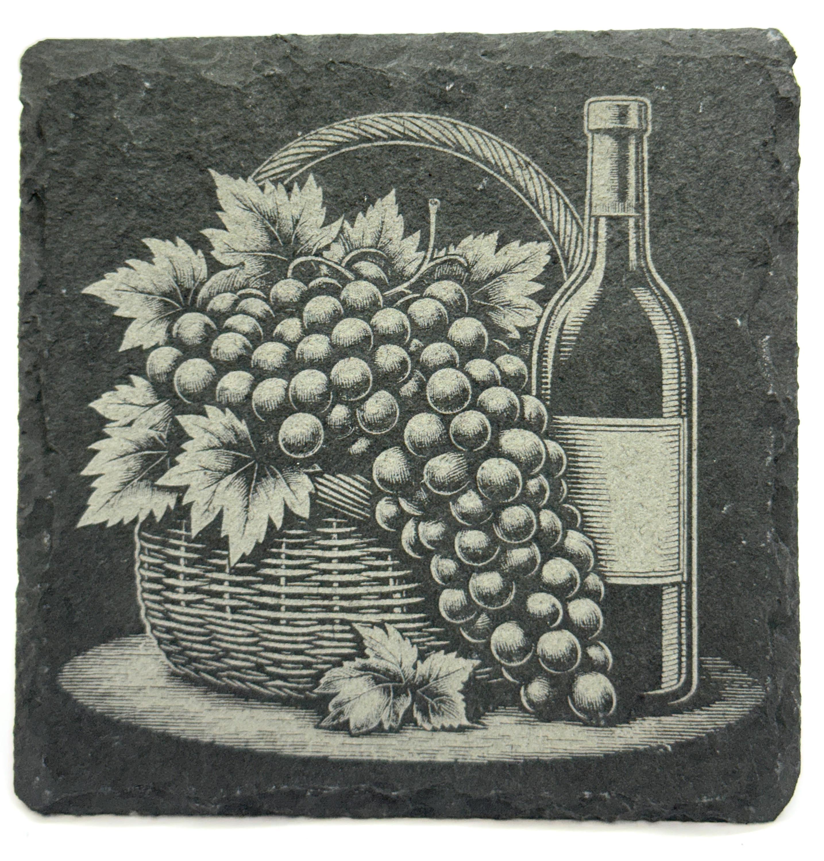 Grapes & Bottle Slate Coaster – Rustic Winery Still Life