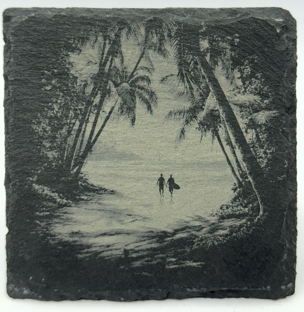 Palm Tree Beach Path Slate Coaster – Tropical Coastal Scene