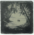 Palm Tree Beach Path Slate Coaster – Tropical Coastal Scene