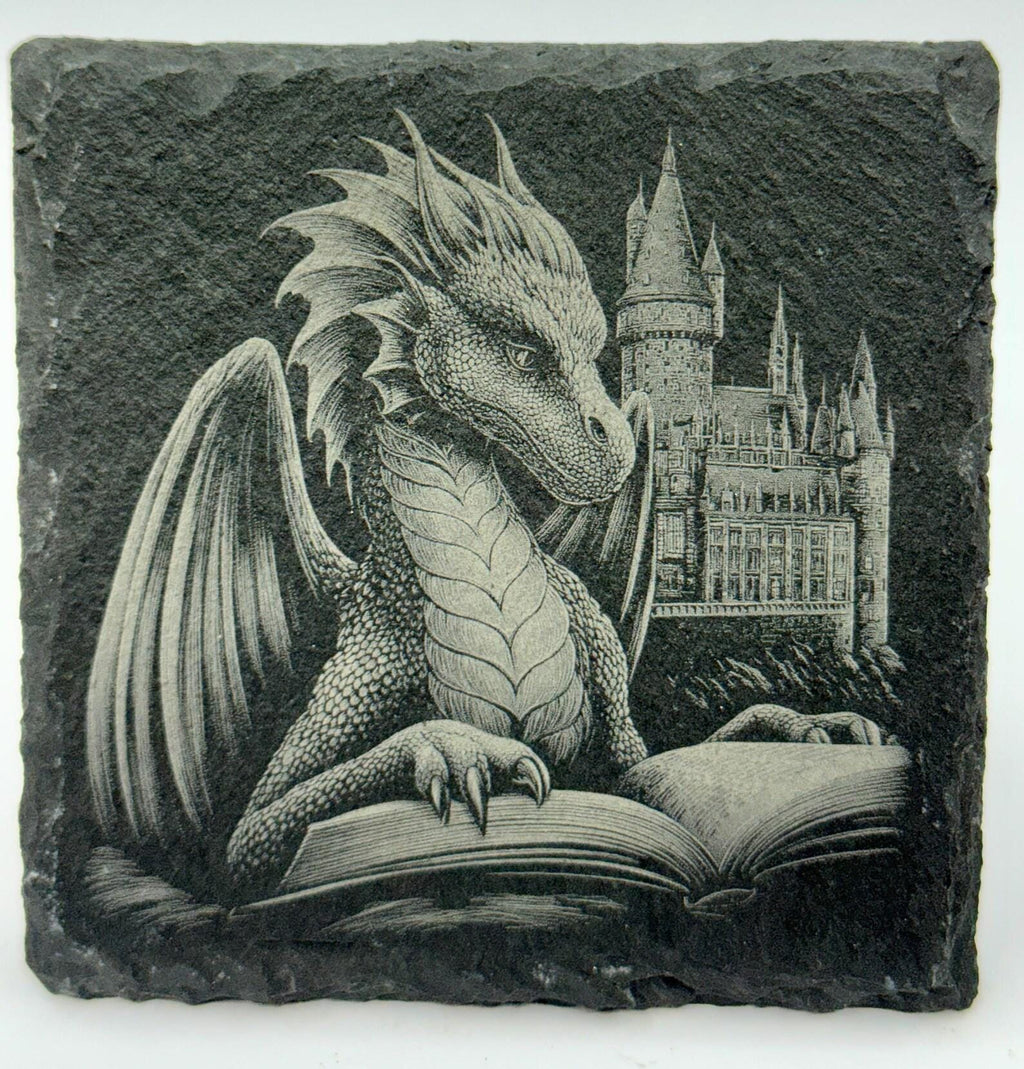 Reading Dragon Slate Coaster – Fantasy Book Art