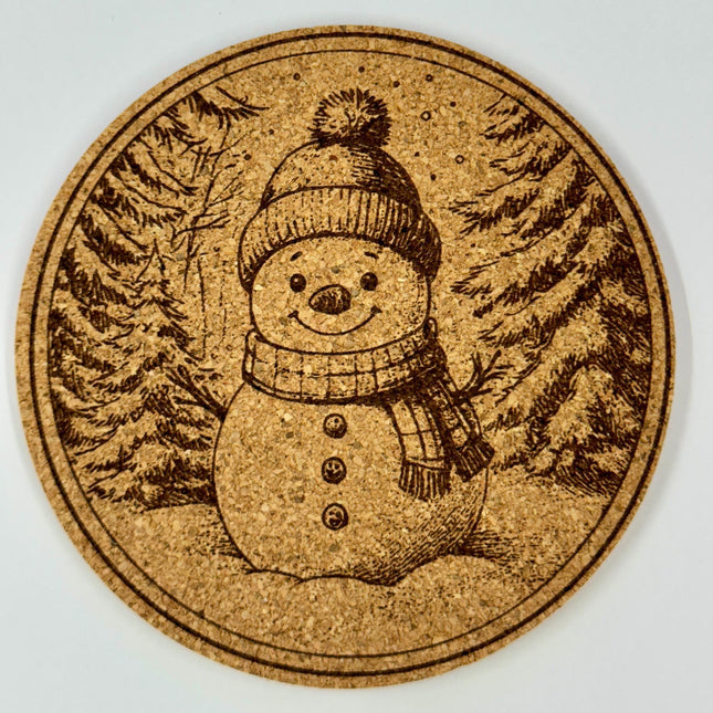 Snowman Forest Cork Coaster – Whimsical Winter Christmas Decor