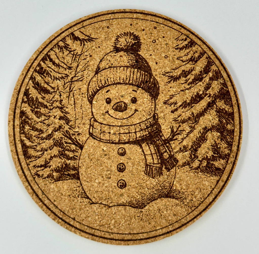 Snowman Forest Cork Coaster – Whimsical Winter Christmas Decor