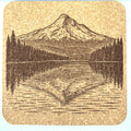 Mountain Reflection Cork Coaster – Forest Lake Landscape Art