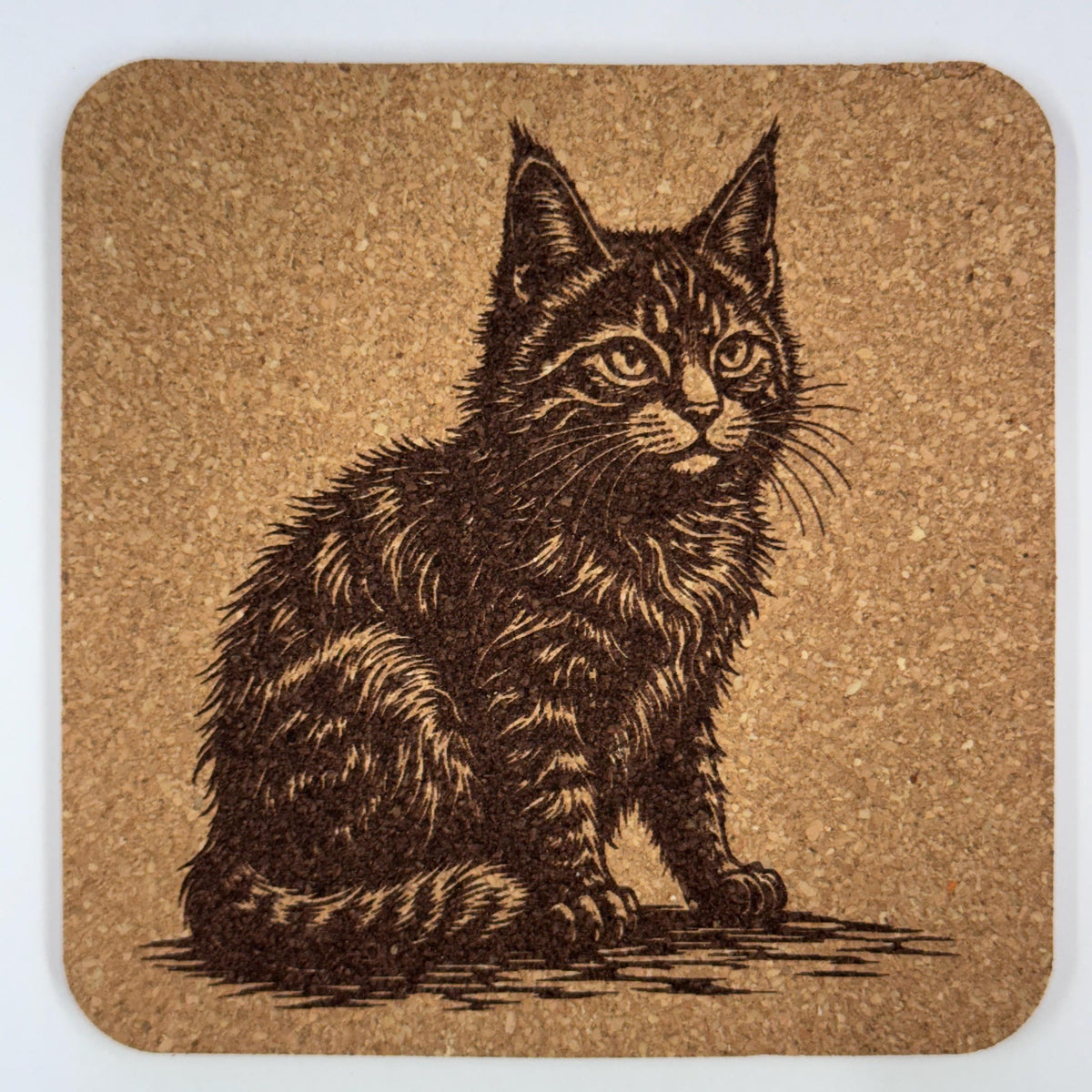 Attentive Cat Illustration – Vintage Cork Coaster
