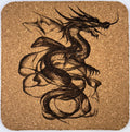 Ink-Style Dragon in Motion – Fantasy Cork Coaster