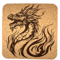 Serpentine Flame Dragon Square Cork Coaster – Mythical Creature